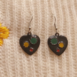 Raszta Szív Tűzzománc Fülbevaló - ékszer - fülbevaló - lógó fülbevaló - Meska.hu