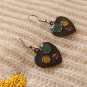 Raszta Szív Tűzzománc Fülbevaló - ékszer - fülbevaló - lógó fülbevaló - Meska.hu