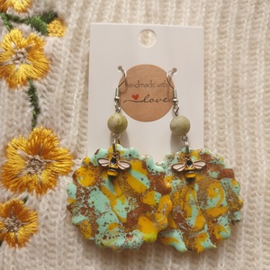 Nagy Méhecskés Gyurma Fülbevaló, Ékszer, Fülbevaló, Lógós kerek fülbevaló, Gyurma, MESKA