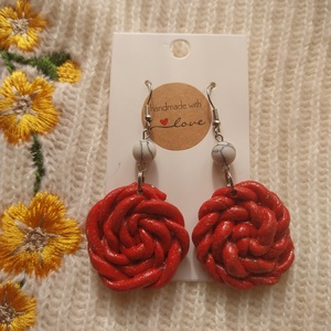 Kerek piros gyurma fülbevaló - Meska.hu