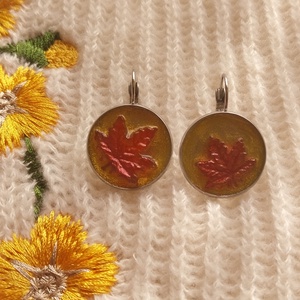 Őszi Leveles Műgyanta Fülbevaló, Ékszer, Fülbevaló, Lógós kerek fülbevaló, Ékszerkészítés, MESKA