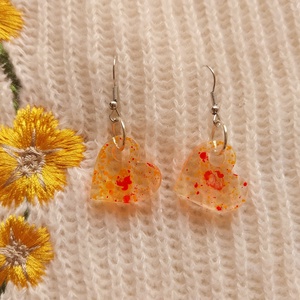 Színes Pigmentes Műgyanta Szív Fülbevaló - ékszer - fülbevaló - lógó fülbevaló - Meska.hu