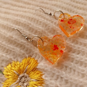 Színes Pigmentes Műgyanta Szív Fülbevaló - ékszer - fülbevaló - lógó fülbevaló - Meska.hu