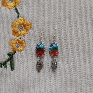 Bagoly Tűzzománc Fülbevaló - ékszer - fülbevaló - lógó fülbevaló - Meska.hu