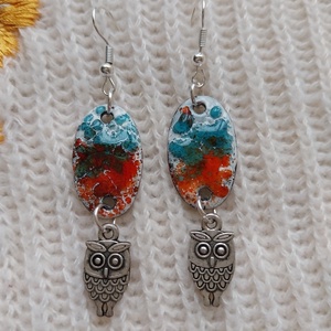 Bagoly Tűzzománc Fülbevaló - ékszer - fülbevaló - lógó fülbevaló - Meska.hu