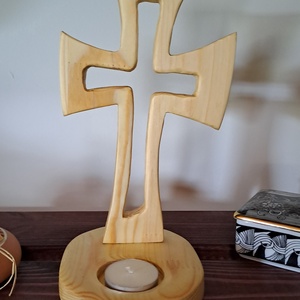 Asztali kereszt mécsessel, Otthon & Életmód, Vallás, Kereszt, Famegmunkálás, MESKA