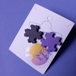 Lila puzzle fa fülbevaló - ékszer - fülbevaló - pötty fülbevaló - Meska.hu