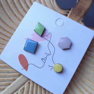 Mini 4db-os geometriai fa bedugós fülbevaló  - Meska.hu