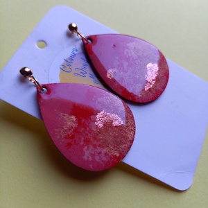 Piros és arany színű fa csepp fülbevaló - ékszer - fülbevaló - lógó fülbevaló - Meska.hu