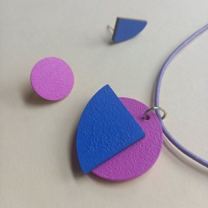 Kék és fukszia aszimmetrikus absztrakt szett-KIFUTÓ TERMÉK, Ékszer, Ékszerszett, Ékszerkészítés, Festett tárgyak, MESKA