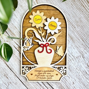 Anyák napi virágcsokor dekorkép - akár 6 virággal-névvel, Otthon & Életmód, Dekoráció, Fali és függő dekoráció, Falra akasztható dekor, Gravírozás, pirográfia, Famegmunkálás, MESKA