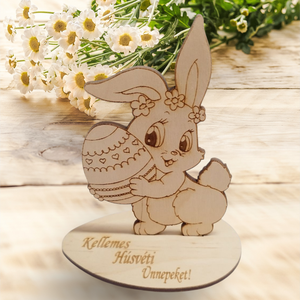 Festhető asztali nyuszika, Otthon & Életmód, Dekoráció, Asztal és polc dekoráció, Asztaldísz, Famegmunkálás, Gravírozás, pirográfia, MESKA