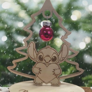 Stitch karácsonyi asztali dísz, Karácsony, Adventi díszek, Adventi asztaldísz, Famegmunkálás, MESKA