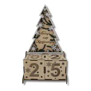 Karácsonyi fenyő visszaszámláló - LED világítással, Karácsony, Karácsonyi lakásdekoráció, Karácsonyi lakásdíszek, Famegmunkálás, Festett tárgyak, MESKA