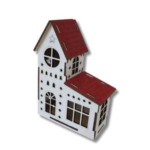 Tornyos ház - LED világítással, Karácsony, Karácsonyi lakásdekoráció, Karácsonyi falu, házikó, Famegmunkálás, Festett tárgyak, MESKA