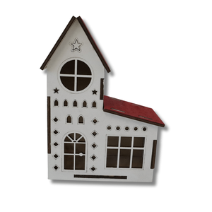 Tornyos ház - LED világítással - karácsony - karácsonyi lakásdekoráció - karácsonyi falu, házikó - Meska.hu