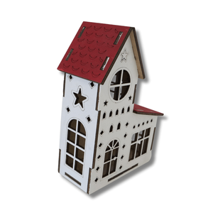 Tornyos ház - LED világítással - karácsony - karácsonyi lakásdekoráció - karácsonyi falu, házikó - Meska.hu