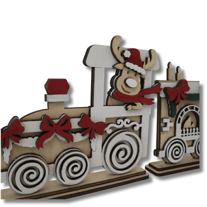 Rénszarvasos vonat dekoráció - karácsony - karácsonyi lakásdekoráció - karácsonyi falu, házikó - Meska.hu