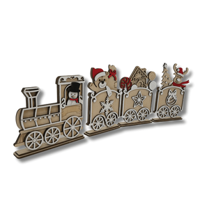 Hóember vonat dekoráció, Karácsony, Karácsonyi lakásdekoráció, Karácsonyi falu, házikó, Famegmunkálás, Festett tárgyak, MESKA