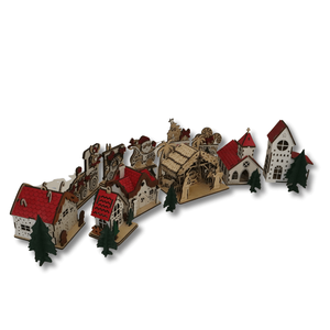 Karácsonyi dekorcsomag - Téli Álomfalu - LED világítással, Karácsony, Karácsonyi lakásdekoráció, Karácsonyi falu, házikó, Famegmunkálás, Festett tárgyak, MESKA