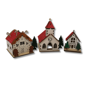 Karácsonyi dekorcsomag - Fények Faluja - LED világítással, Karácsony, Karácsonyi lakásdekoráció, Karácsonyi falu, házikó, Famegmunkálás, Festett tárgyak, MESKA