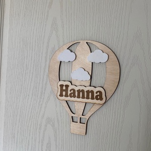 Fa hőlégballon névtábla, Baba - mama, Babaszoba dekoráció, Baba névtábla, Famegmunkálás, MESKA