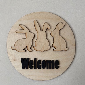 Fa nyuszis ajtó dekor, Otthon & Életmód, Dekoráció, Ajtó- és ablak dekoráció, Ajtódísz & Kopogtató, Famegmunkálás, MESKA