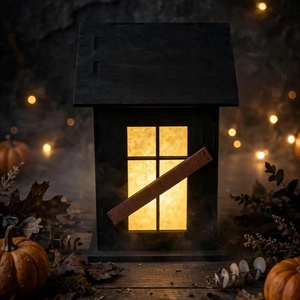 Világító Halloween-ház � négyoldalas fa LED dekoráció - otthon & életmód - dekoráció - halloween - halloweeni lámpás - Meska.hu
