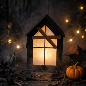 Világító Halloween-ház � négyoldalas fa LED dekoráció - otthon & életmód - dekoráció - halloween - halloweeni lámpás - Meska.hu
