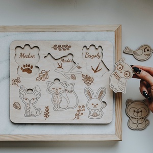 Állatos fa kirakós játék, puzzle, Játék & Sport, Készségfejlesztő és Logikai játék, Oktató játékok, Famegmunkálás, Gravírozás, pirográfia, Környezetbarát, állatos fa kirakós, mellyel kicsik és nagyok játékos módon ismerkedhetnek meg erdő-..., MESKA