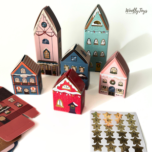 Adventi kalendárium naptár házikók 24 db - kék-piros-rózsaszín - ADVENTI KOLLEKCIÓ 2025 - Meska.hu