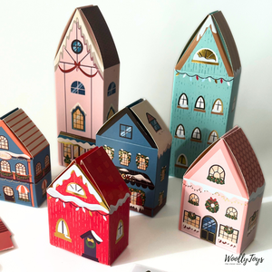 Adventi kalendárium naptár házikók 24 db - kék-piros-rózsaszín - ADVENTI KOLLEKCIÓ 2025 - karácsony - adventi díszek - adventi naptár - Meska.hu