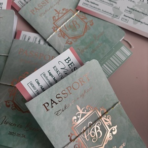 Passport stílusú beszállókártyás menta esküvői meghívó - esküvő - meghívó & kártya - meghívó - Meska.hu