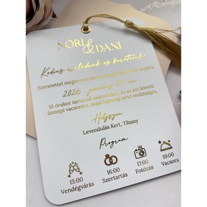 Aranyozott monogramos zsebes boríték rojttal és belső aranyozott meghívóval  - esküvő - meghívó & kártya - meghívó - Meska.hu