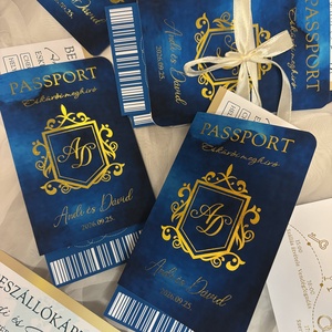 Útleveles, beszállókártyás kék esküvői meghívó - esküvő - meghívó & kártya - meghívó - Meska.hu