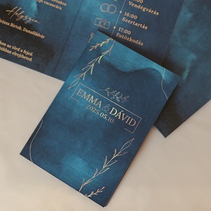 Azure Elegance � Elegáns kék kinyitható esküvői meghívó - Meska.hu