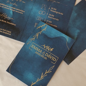 Azure Elegance Gold � Elegáns kék kinyitható esküvői meghívó - Meska.hu