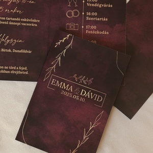 Burgundy Elegance � Elegáns bordó kinyitható esküvői meghívó - esküvő - meghívó & kártya - meghívó - Meska.hu