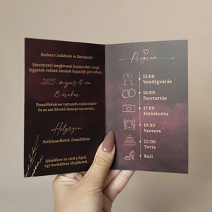 Burgundy Elegance � Elegáns bordó kinyitható esküvői meghívó - esküvő - meghívó & kártya - meghívó - Meska.hu
