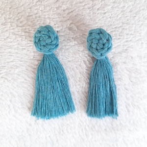 makramé knot fülbevaló - türkiz, Ékszer, Fülbevaló, Lógó fülbevaló, Csomózás, MESKA