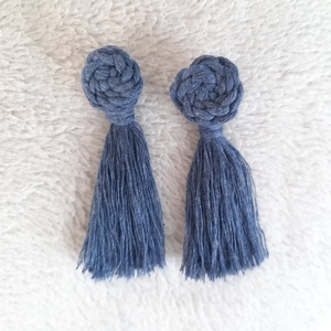 makramé knot fülbevaló - farmerkék, Ékszer, Fülbevaló, Lógó fülbevaló, Csomózás, MESKA