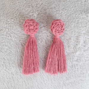 makramé knot fülbevaló - málna, Ékszer, Fülbevaló, Lógó fülbevaló, Csomózás, MESKA