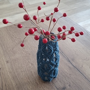 makramé váza - pávatoll mintával - otthon & életmód - dekoráció - virágdísz és tartó - váza - Meska.hu