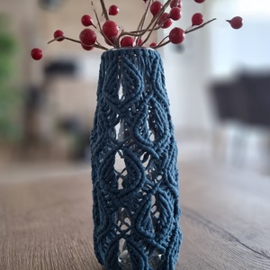 makramé váza - pávatoll mintával - otthon & életmód - dekoráció - virágdísz és tartó - váza - Meska.hu