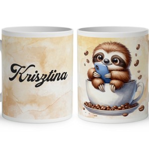 Névvel kérhető - Telefonozós Kávés lajhár mintás bögre, Otthon & Életmód, Konyhafelszerelés, tálalás, Tálalás, Bögre & Csésze, , MESKA
