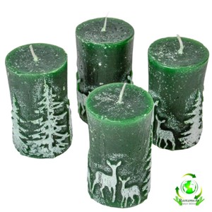 Kontúros Őzikés henger gyertya 50x100 mm - sötét zöld szett, Kellékek & szerszámok, Vegyes alapanyag, Dekorációs gyertya, , MESKA