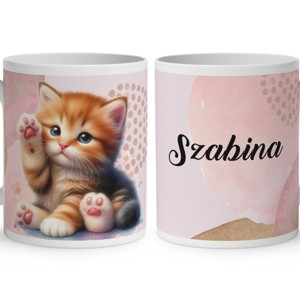 Kérd a Neveddel - Cuki tapis vörös cicus mintás bögre, Otthon & Életmód, Konyhafelszerelés, tálalás, Tálalás, Bögre & Csésze, , MESKA