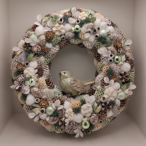 Karácsonyi kopogtató madárkával, koszorú 30 cm, Otthon & Életmód, Dekoráció, Ajtó- és ablak dekoráció, Ajtódísz & Kopogtató, Virágkötés, MESKA