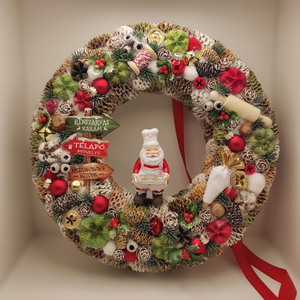 Karácsonyi kopogtató, koszorú Mikulással 30 cm - Meska.hu