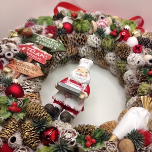 Karácsonyi kopogtató, koszorú Mikulással 30 cm - otthon & életmód - dekoráció - ajtó- és ablak dekoráció - ajtódísz & kopogtató - Meska.hu